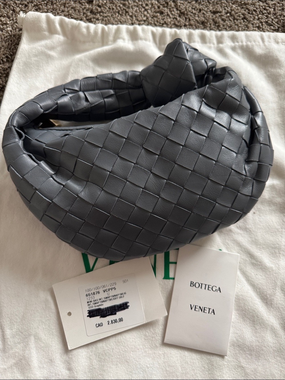 NWT Authentic Bottega Veneta Mini Jodie Grey Gray Retails $3100
